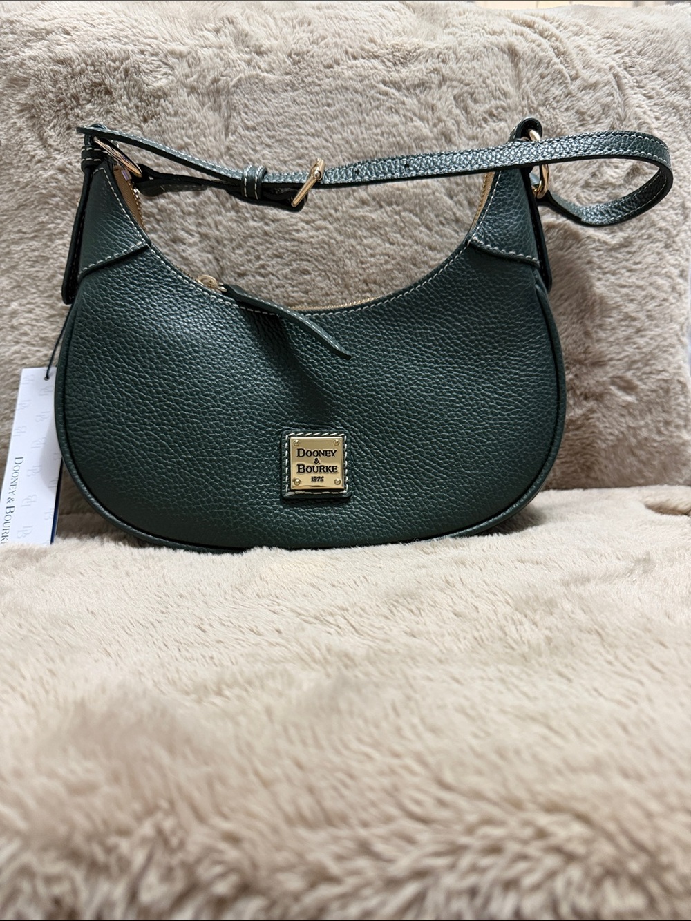 Dooney & Bourke Dark Green Pebbled Leather Crescent Shoulder Bag
